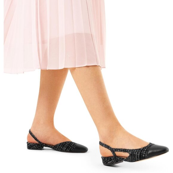 Dream Pairs Women's Black Faux Leather Cap Toe Slingback Ballet Flats Shoes - Picture 6 of 6